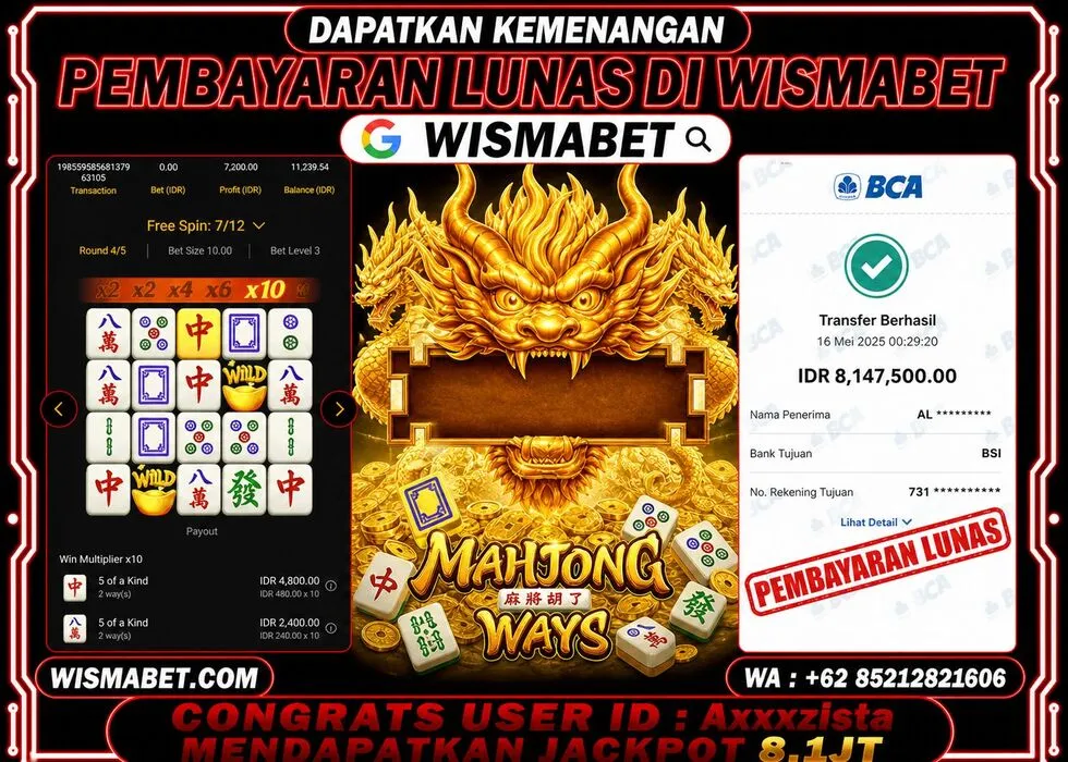 Wismabet - BUKTI KEMENANGAN Mahjong Ways Rp8,200,000,- LUNAS